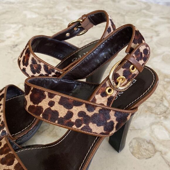 Franco Sarto Cheetah Leopard Print Pony Hair Strappy  Heeled Sandals - Picture 11 of 13